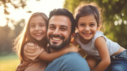 Dad and Daughters: Golden Hour Embrace