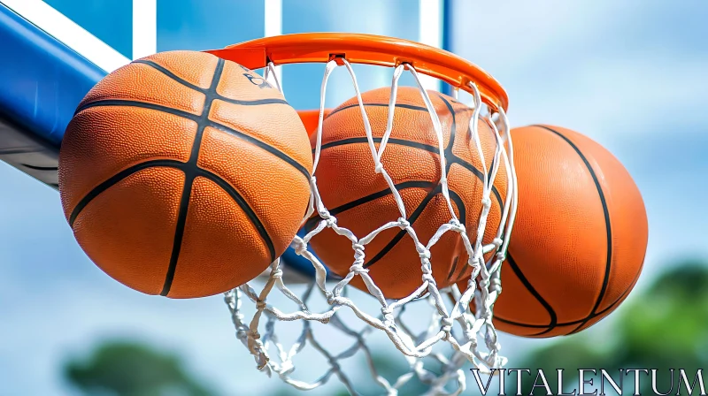 Three Basketballs Captured Mid-Game AI Image