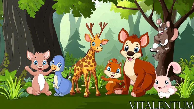 Woodland Cartoon Friends AI Image