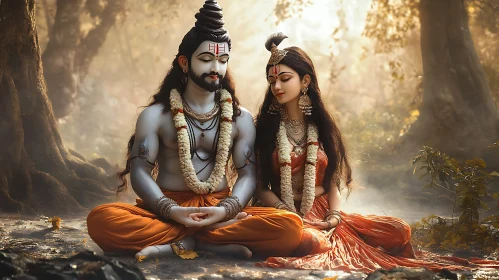 Meditative Couple in Natural Setting