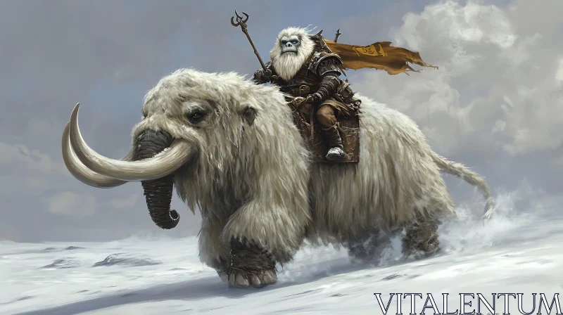 AI ART Woolly Mammoth Rider in Winter Wasteland