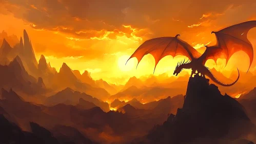Dragon on Peak at Sunset