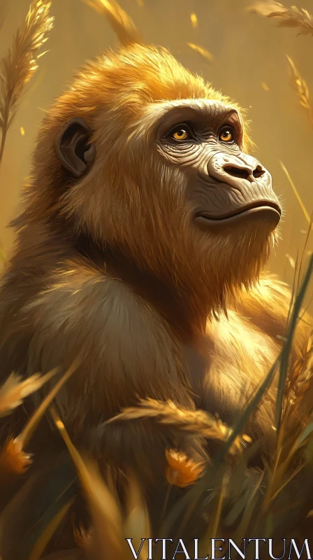 Serene Gorilla Portrait in Nature AI Image