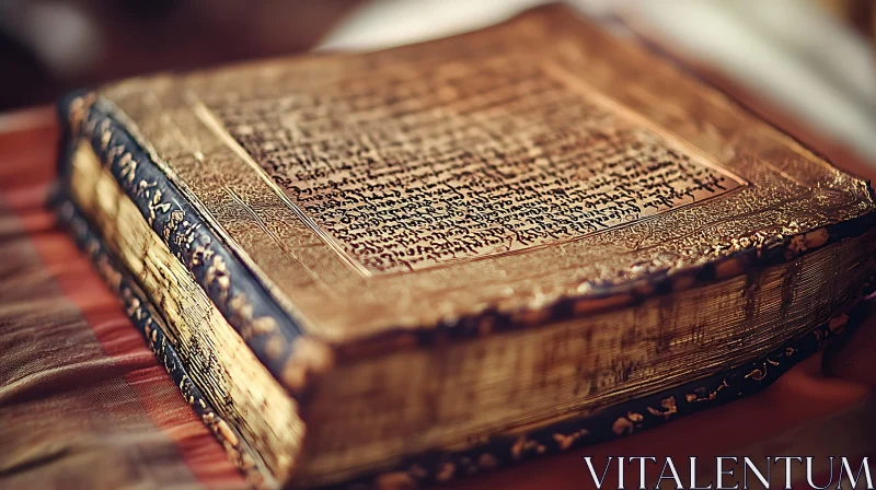 Ornate Ancient Book with Handwritten Script AI Image