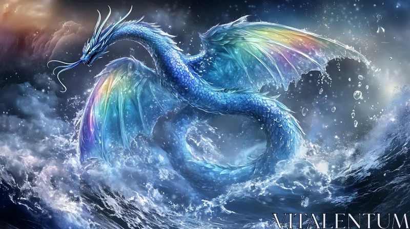 Sea Dragon with Rainbow Wings AI Image