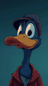 Playful Comic Duck in Red Jacket