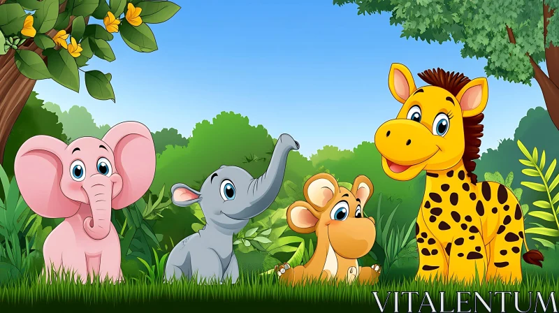 Cartoon Jungle with Happy Animals AI Image