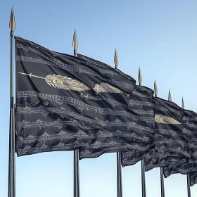 Row of Flags Against Blue Sky