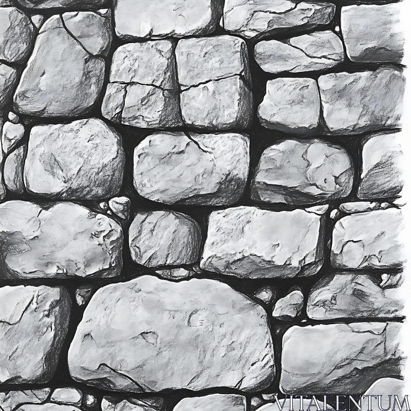 AI ART Monochrome Stone Wall Pattern