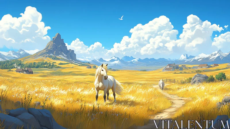 Tranquil Horse Landscape AI Image