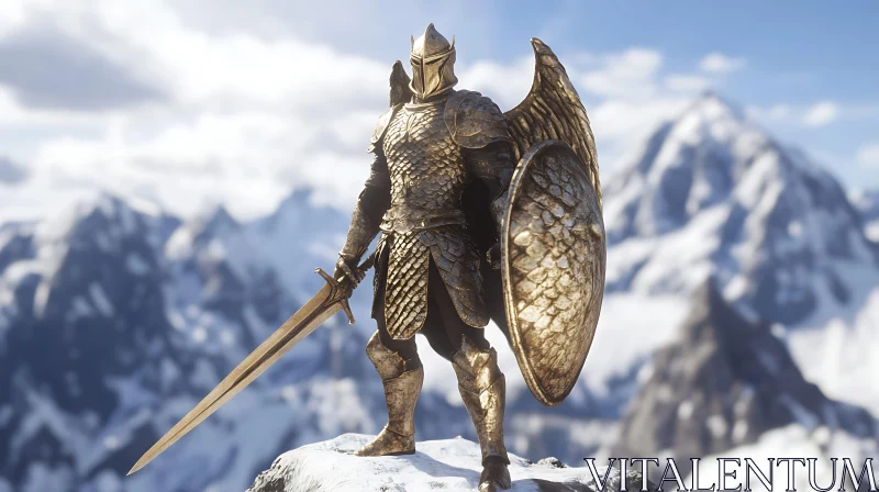 AI ART Armored Warrior with Sword and Shield