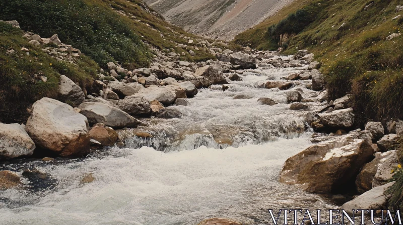 AI ART Mountain Stream With Rapids and Rocks