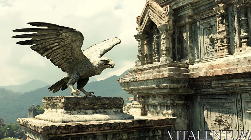 Stone Eagle Perched on Temple Ruins AI Image