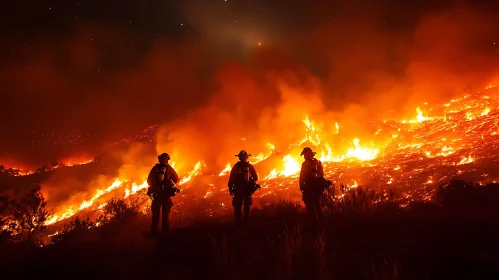 Nighttime Wildfire Combat by Firefighters