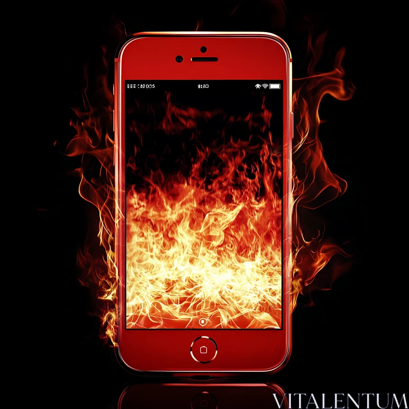 Fiery Red Smartphone Against Black Background AI Image