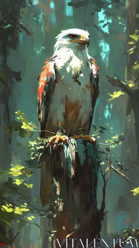 Eagle Perched in Dense Woodland AI Image