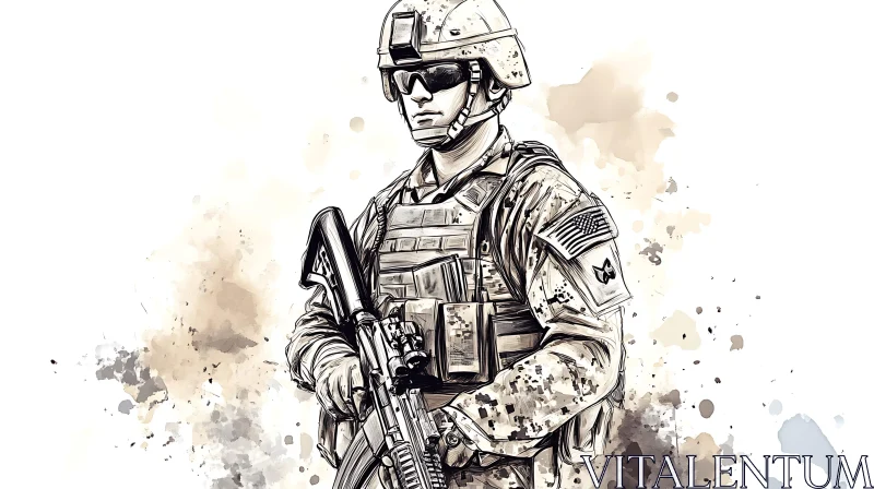 American Soldier Sketch in Uniform AI Image