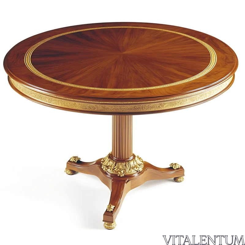 AI ART Luxurious Gold-Accented Round Wood Table