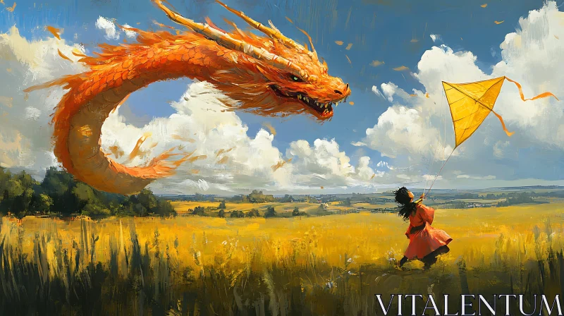 Kite Flying with a Dragon Friend AI Image