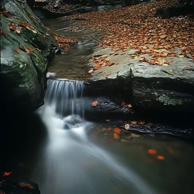 Autumn Stream and Waterfall