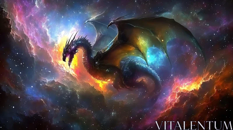 AI ART Celestial Dragon Flight Through Space