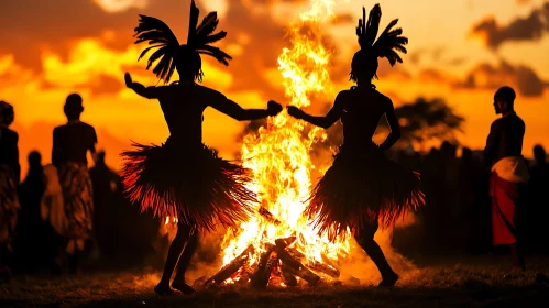 Silhouette Dancers by Firelight