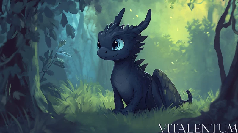 AI ART Whimsical Dragon in Woodland Scene