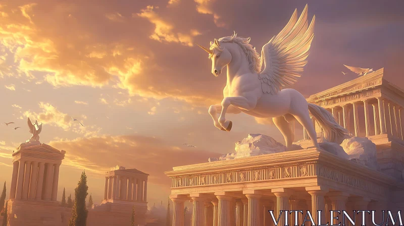 AI ART Winged Unicorn on Temple