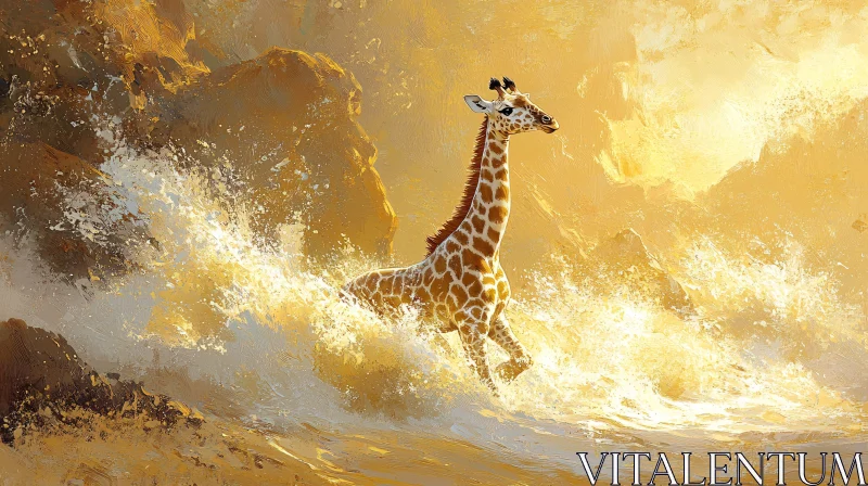 Surreal Giraffe in Ocean Scene AI Image