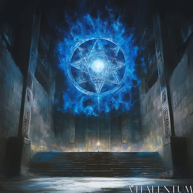 Mystical Hall with Glowing Circle AI Image