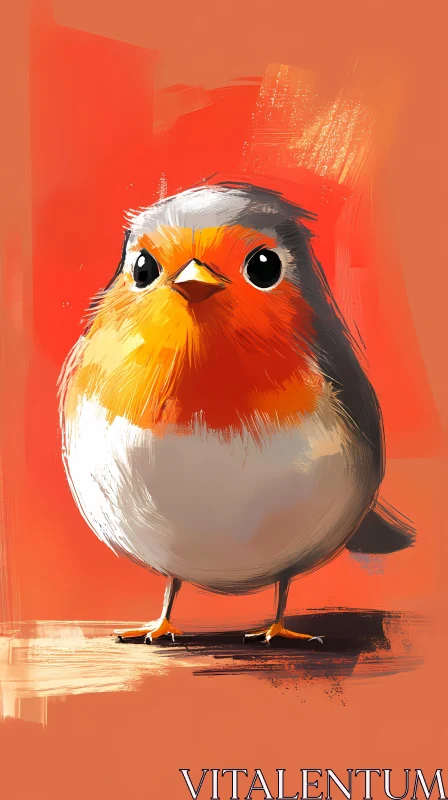 Illustrated Bird with Orange Plumage AI Image