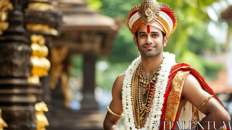 Cultural Man Portrait with Traditional Jewelry AI Image