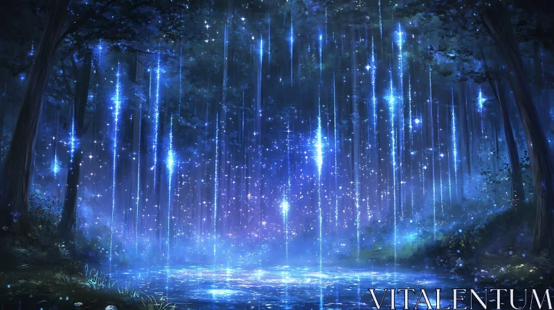 Celestial Cascade in the Mystic Woods AI Image