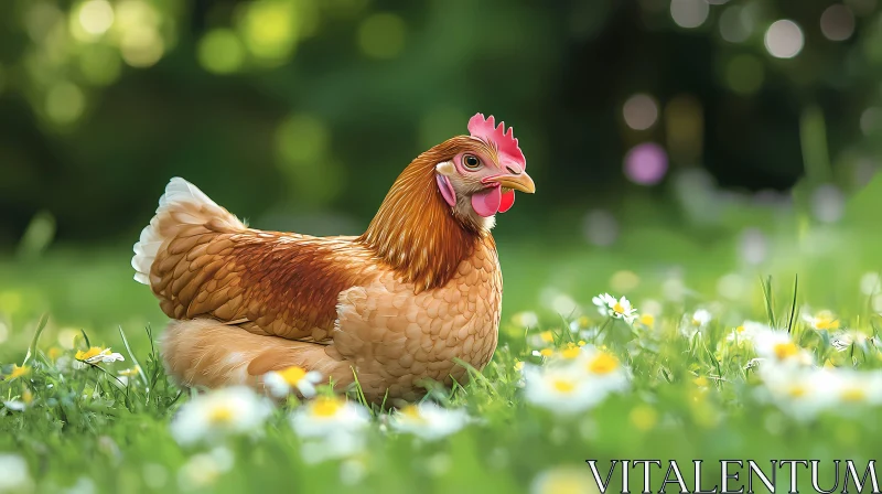 Tranquil Hen Among Spring Blooms AI Image