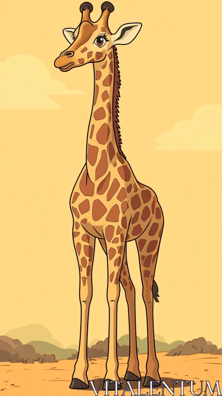 Majestic Cartoon Giraffe in the Savannah AI Image