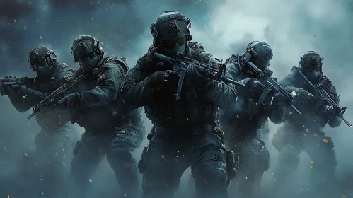Armed Soldiers Advancing