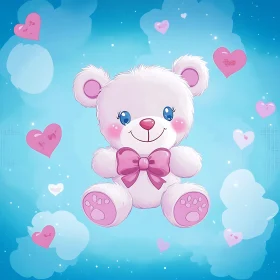 Cute Cartoon Teddy Bear with Pink Bow