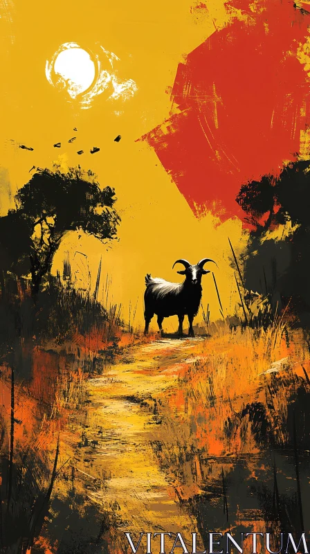 Golden Landscape Goat Art AI Image