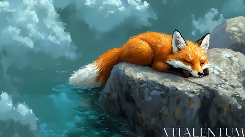 Tranquil Fox Resting on Rocks AI Image