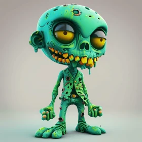 3D Cartoon Zombie Illustration with a Light Gray Background