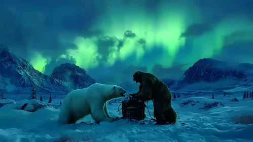 Polar Encounter Under Northern Lights