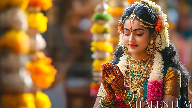 AI ART Woman Praying in Traditional Indian Attire