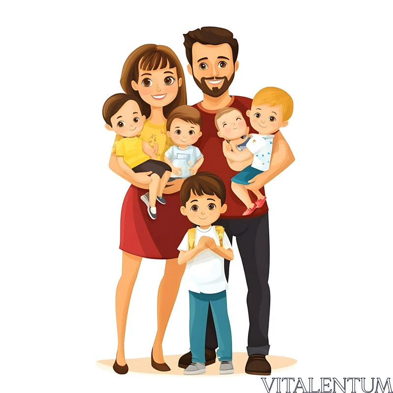 AI ART Cartoon Family with Children Illustration