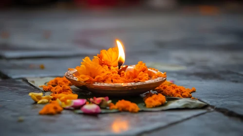 Candlelight with Orange Flowers