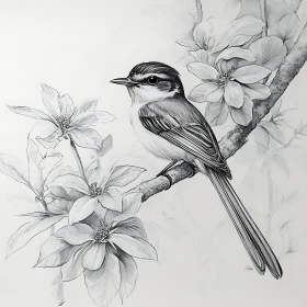 Elegant Bird on Floral Branch Artwork