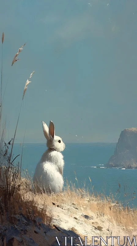 Serene Rabbit on Hillside AI Image