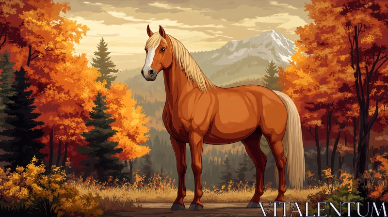 Horse Amidst Autumn Splendor AI Image