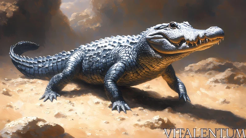 Sunlit Crocodile in Nature AI Image