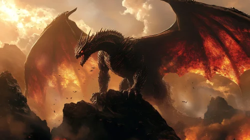 Dragon in Fiery Landscape