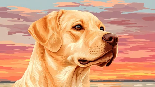 Golden Dog with Sunset